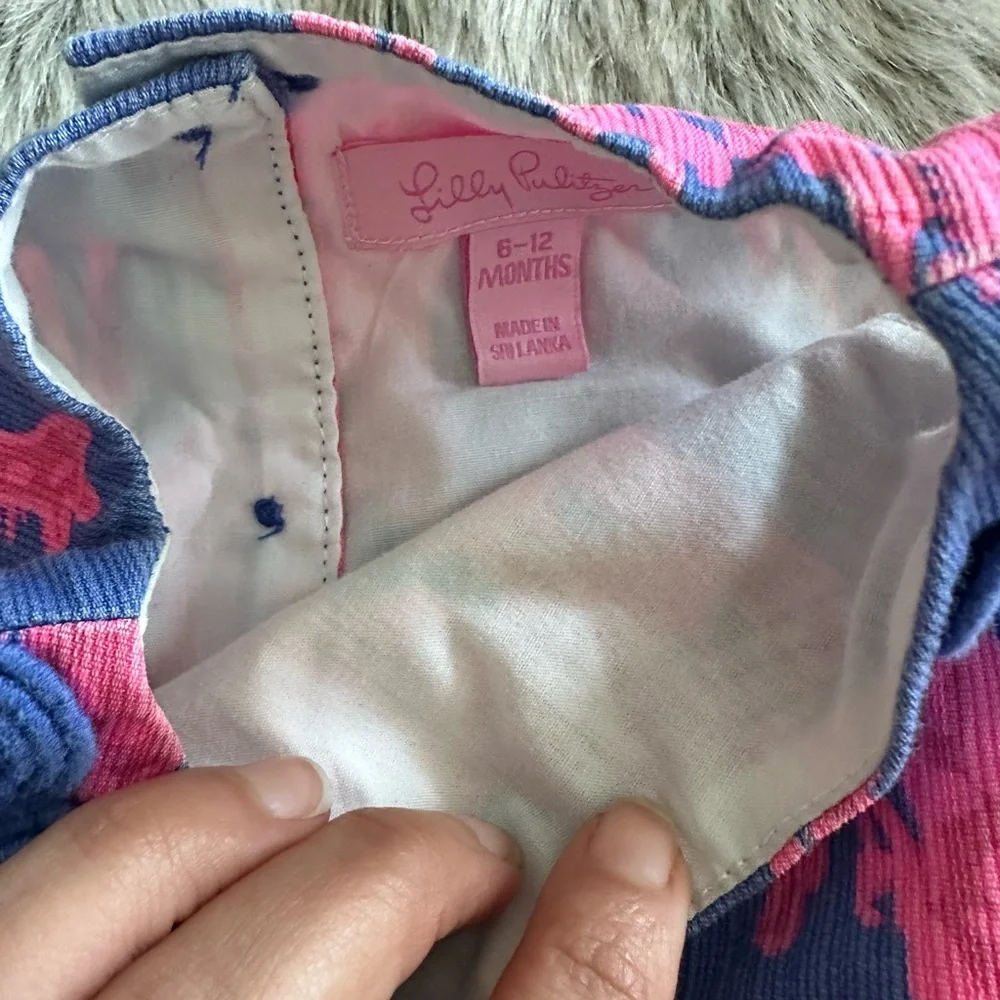Lilly Pulitzer Baby Shift w/ matching bloomers Sz 6/12 month blue pink giraffes